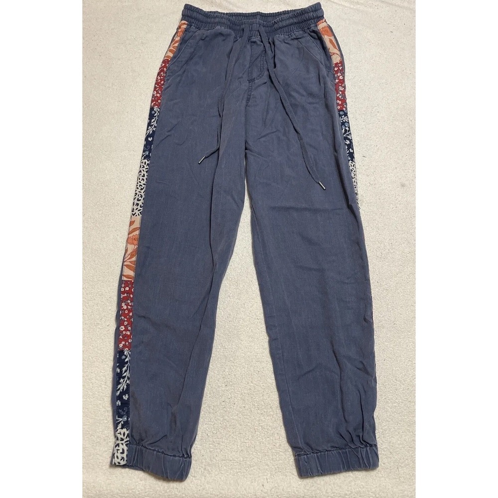 Knox Rose Jogger Womens Size XS Blue Floral Side Stripe Drawstring Sweatpants